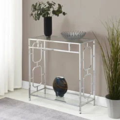 Omega Chrome Glass Hall Table With Shelf Glass/Chrome - Breighton Home
