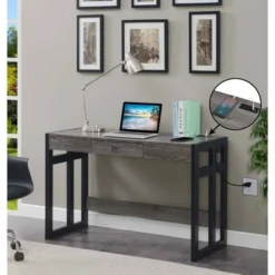 47" Monterey Desk With Charging Station Weathered Gray/Black - Breighton Home