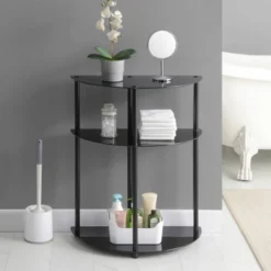 Breighton Home Designs2Go Classic Glass 3 Tier Half-Circle Entryway Hall Table In Black/Black -Urban Nest Store GUEST 7c65bd01 9231 47cf aef6 37086ad51496