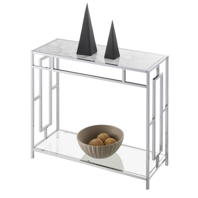 Town Square Chrome Faux Marble Glass Hall Table With Shelf White Marble/Glass/Chrome - Breighton Home 4 Town Square Chrome Faux Marble Glass Hall Table With Shelf White Marble/Glass/Chrome - Breighton Home - Image 2