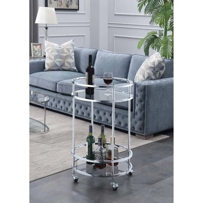 Royal Crest Bar Cart With Wheels Chrome - Breighton Home 3 Royal Crest Bar Cart With Wheels Chrome - Breighton Home