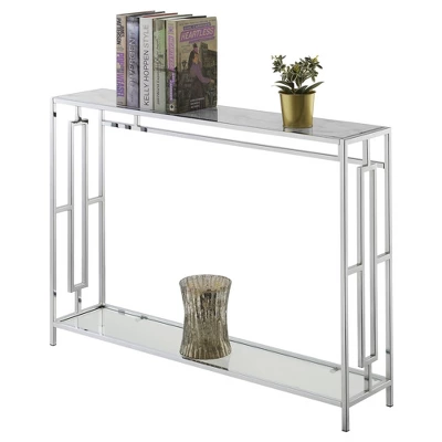Town Square Chrome Console Table With Shelf White Faux Marble/Chrome Frame - Breighton Home 5 Town Square Chrome Console Table With Shelf White Faux Marble/Chrome Frame - Breighton Home - Image 3
